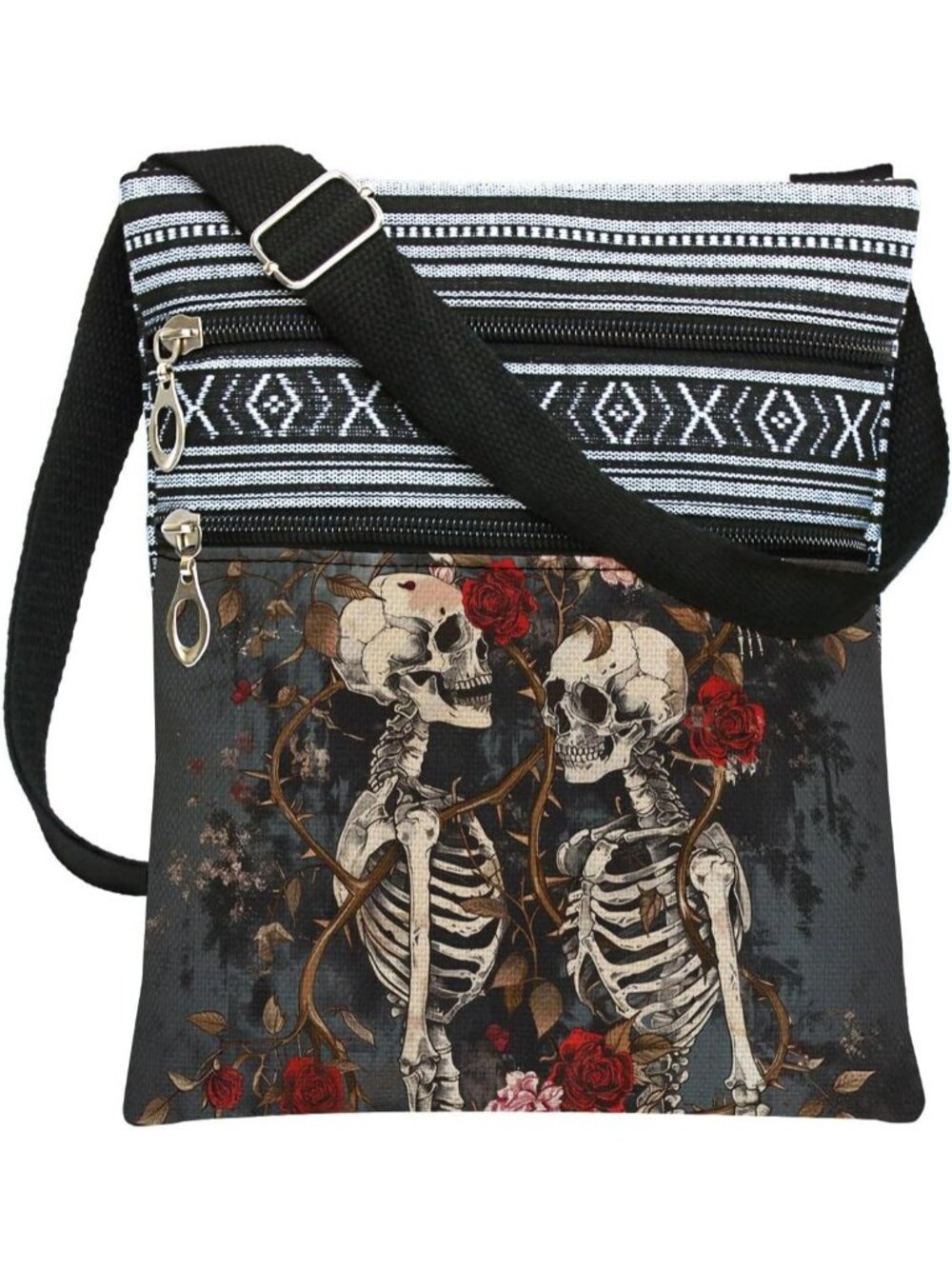 Women's White Halloween Pumpkin Bat Goth Skull Witch Crossbody Shoulder Bag